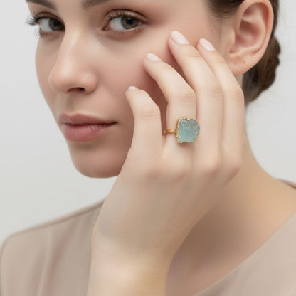 Green Aura Adjustable Ring | Green Jade Stone & PVD Gold - For Women | Includes: Ring