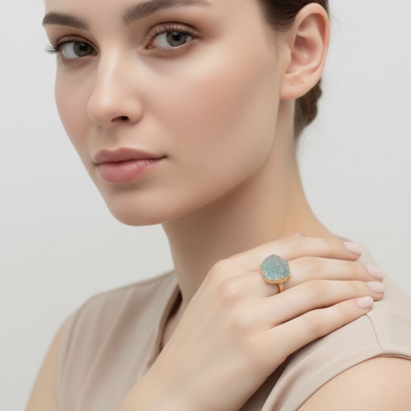 Green Aura Adjustable Ring | Green Jade Stone & PVD Gold - For Women | Includes: Ring