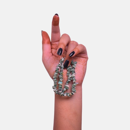 Botanic Charm Dual Layer Bracelet | Green Spotted Jasper Chips – For Women | Includes: Bracelet