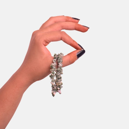 Botanic Charm Dual Layer Bracelet | Green Spotted Jasper Chips – For Women | Includes: Bracelet