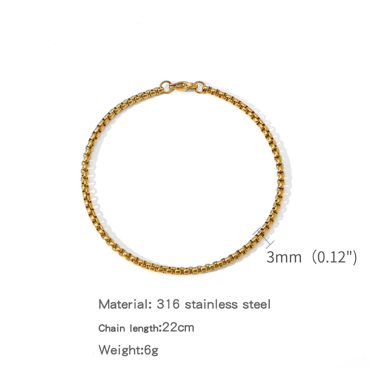 Golden Box Design Flexi Size Steel THIN Bracelet (3MM) | 18K PVD Gold Plated- For Men | Includes: Bracelet