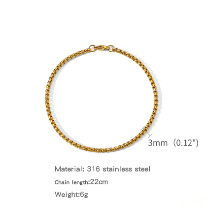 Golden Box Design Flexi Size Steel THIN Bracelet (3MM) | 18K PVD Gold Plated- For Men | Includes: Bracelet