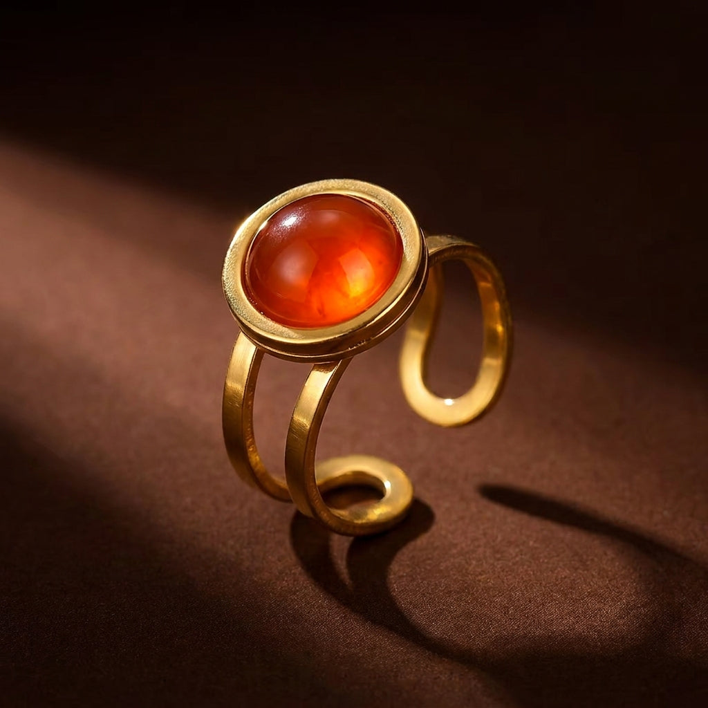 Carnelian Real Stone Flexi Size Golden Ring | 18K Real Gold PVD Plated– For Men | Includes: Ring