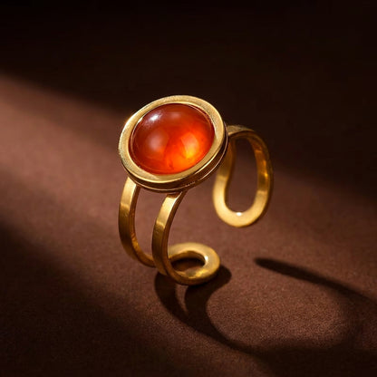 Carnelian Real Stone Flexi Size Golden Ring | 18K Real Gold PVD Plated– For Men | Includes: Ring