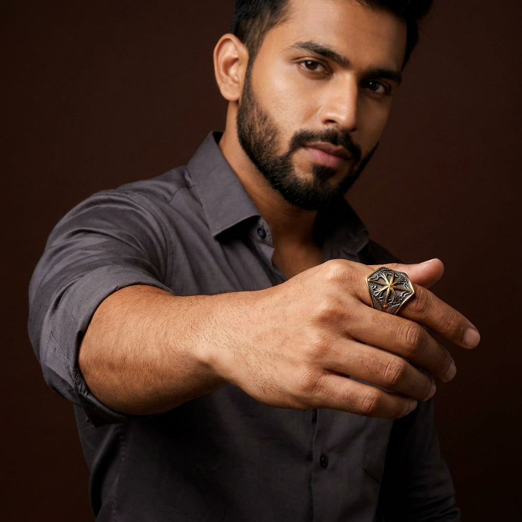 Warrior Shield Golden Courage Ring | 18K Real Gold PVD Plated– For Men | Includes: Ring