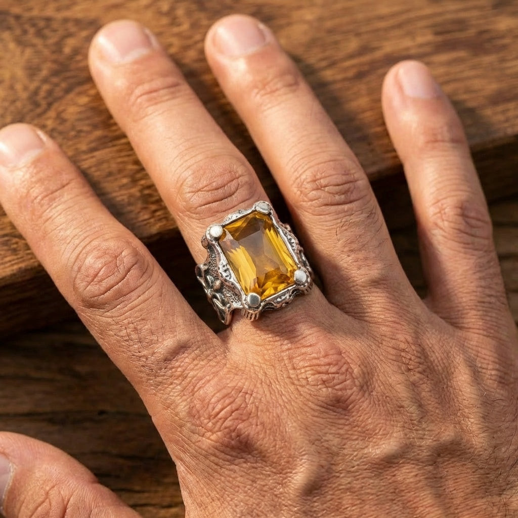 Yellow Zircon BOLD Iranian Sword Ring | Titanium Steel– For Men | Includes: Ring