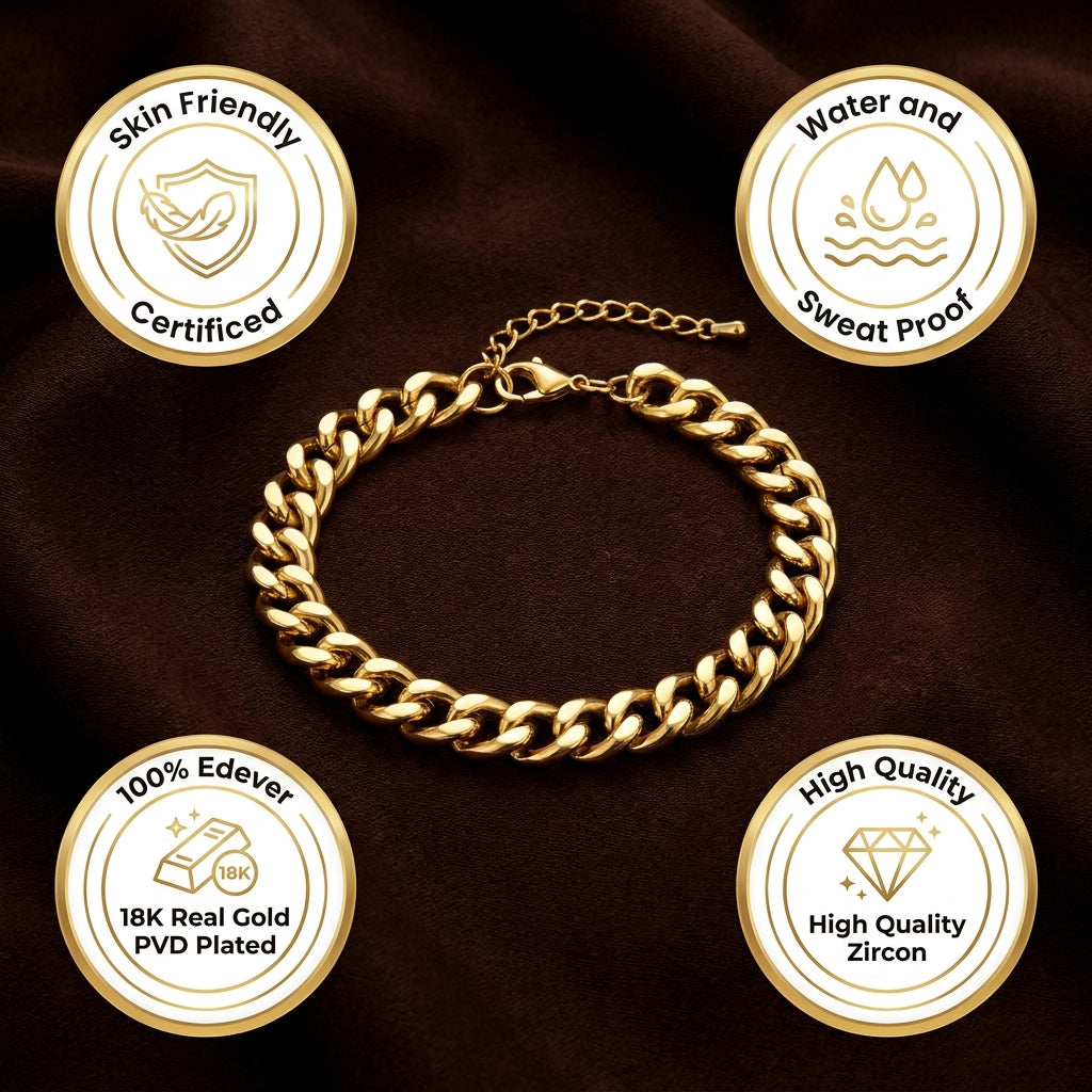 Golden Lean-Link Flexi Size Steel BOLD Bracelet (9MM) | 18K PVD Gold Plated- For Men | Includes: Bracelet