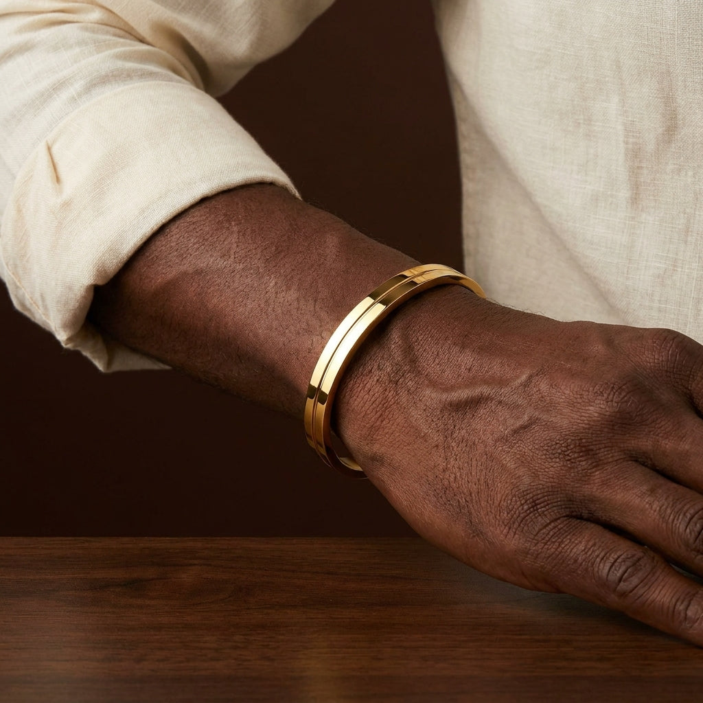 Classic Eligance Golden Line Cuff Bracelet | 18K PVD Gold Plated - For Men | Includes: Bracelet