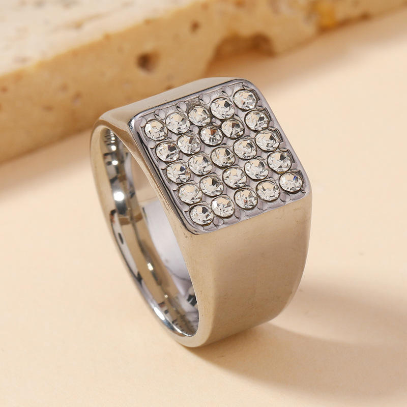 Titanium Multi Zircon Square Inlay Steel Ring | PVD Plated– For Men | Includes: Ring