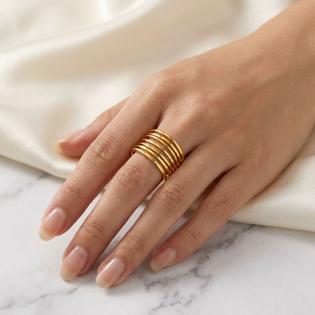 Multi-Layer Plain Line Flexi Size Ring | 18K PVD Gold Plated- For Women | Includes: Ring