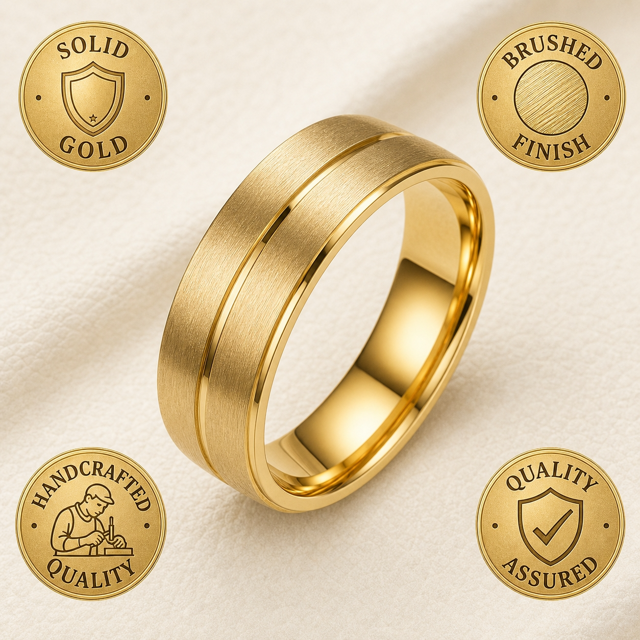 Premium mid-line Golden Steel Ring | 18K Real Gold PVD Plated– For Women | Includes: Ring