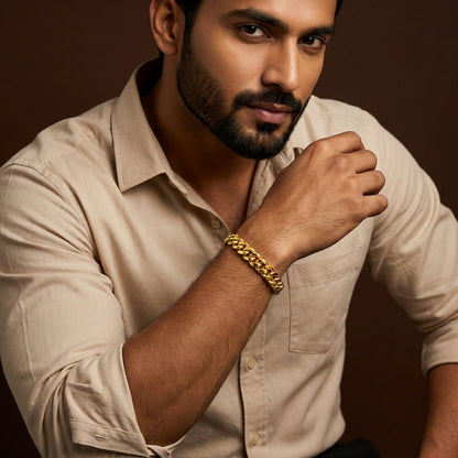 Lean Weave Design Flexi Golden 6MM Regular Bracelet | 18K PVD Gold Plated- For Men | Includes: Bracelet