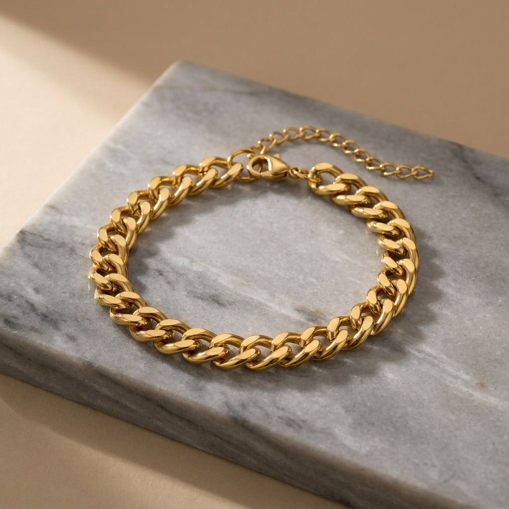 Golden Lean-Link Flexi Size Steel THIN Bracelet (5MM) | 18K PVD Gold Plated- For Men | Includes: Bracelet