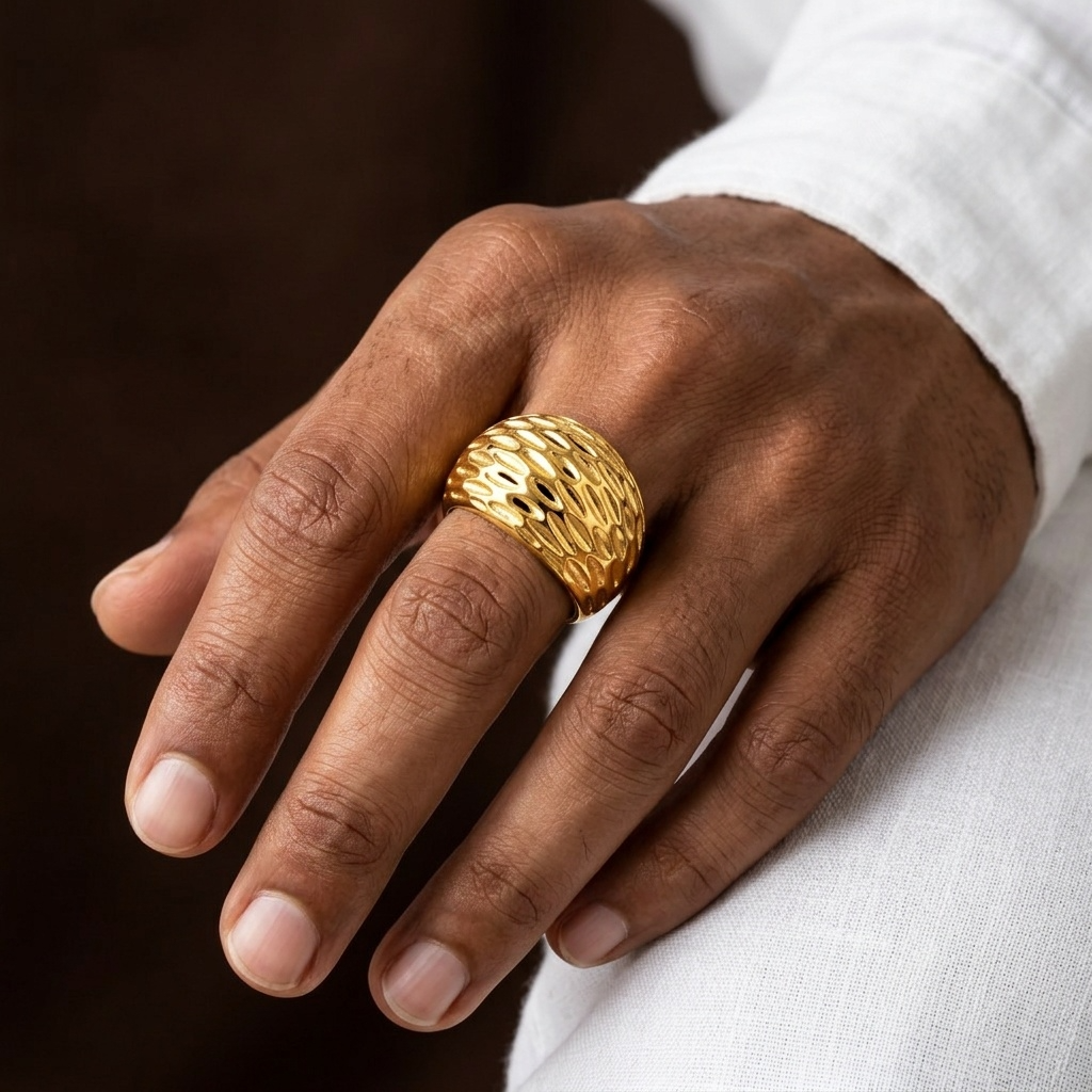 Liquid Gold Wave Statement Ring | PVD Plated– For Men | Includes: Ring