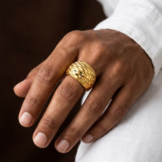 Liquid Gold Wave Statement Ring | PVD Plated– For Men | Includes: Ring