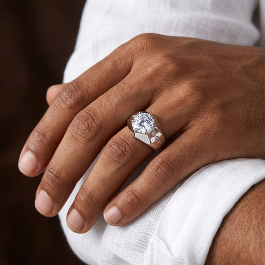 Squared Silverish Solitire Clear Zircon Ring | PVD Plated– For Men | Includes: Ring
