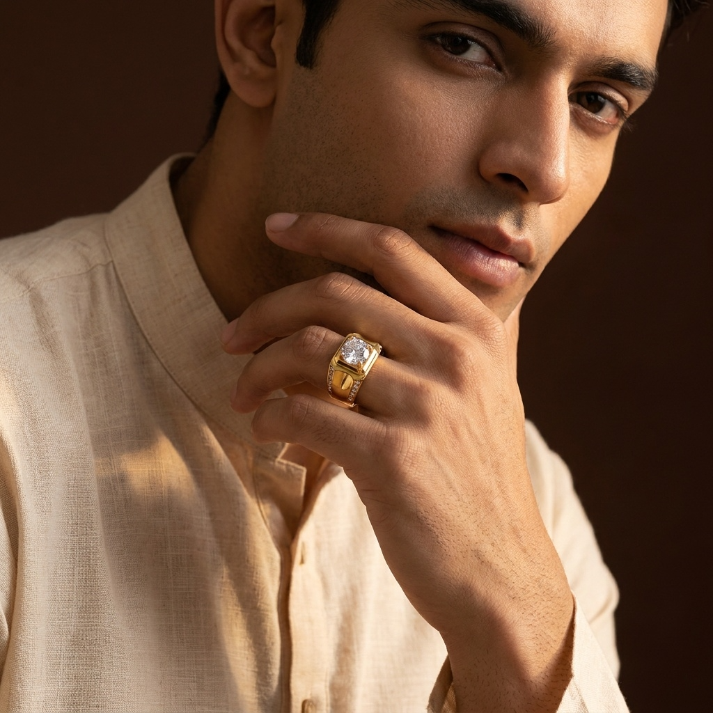 Regular  Solitire Clear Zircon Ring | 18K Real Gold PVD Plated– For Men | Includes: Ring