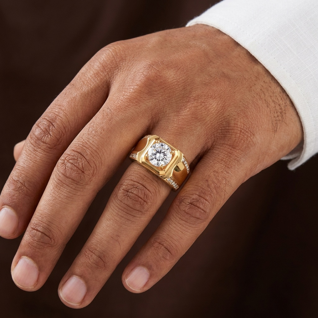 Regular  Solitire Clear Zircon Ring | 18K Real Gold PVD Plated– For Men | Includes: Ring