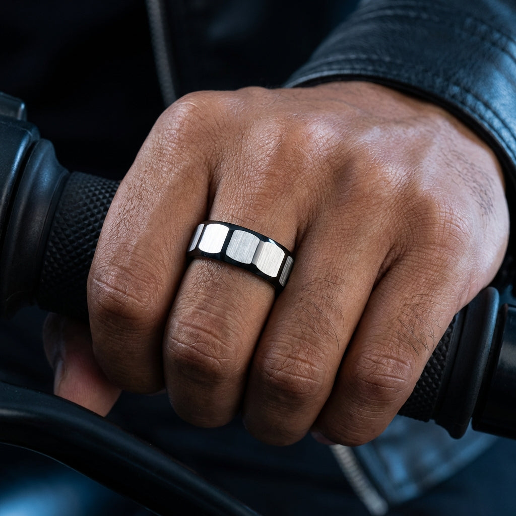 Everyday Textured Designer Black Ring | PVD Plated Real Steel– For Men | Includes: Ring