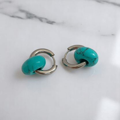Turquoise Breeze Hoop Earrings | Turquoise Stone & Silver PVD Plated - For Women | Includes: Earrings