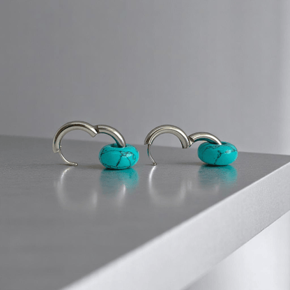 Turquoise Breeze Hoop Earrings | Turquoise Stone & Silver PVD Plated - For Women | Includes: Earrings