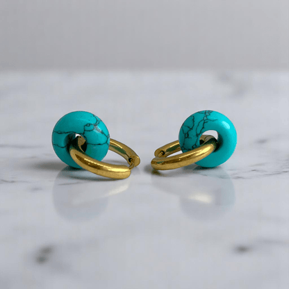 Golden Horizon Hoop Earrings | Turquoise & 18K PVD Gold Plated - For Women | Includes: Earrings