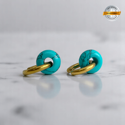 Golden Horizon Hoop Earrings | Turquoise & 18K PVD Gold Plated - For Women | Includes: Earrings