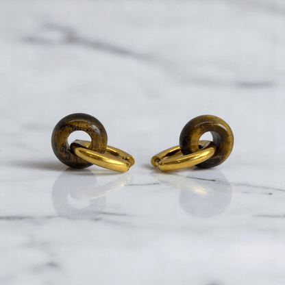 Radiant Strength Hoop Earrings | Tiger Eye Stone & 18K PVD Gold Plated - For Women | Includes: Earrings