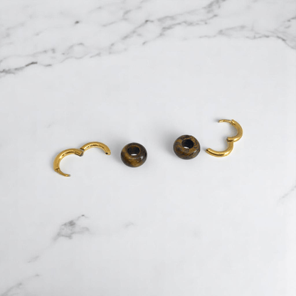 Radiant Strength Hoop Earrings | Tiger Eye Stone & 18K PVD Gold Plated - For Women | Includes: Earrings