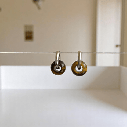 Fierce Elegance Hoop Earrings | Tiger Eye Stone & Silver PVD Plated - For Women | Includes: Earrings