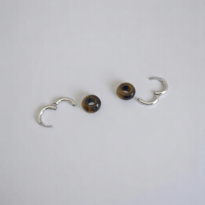 Fierce Elegance Hoop Earrings | Tiger Eye Stone & Silver PVD Plated - For Women | Includes: Earrings