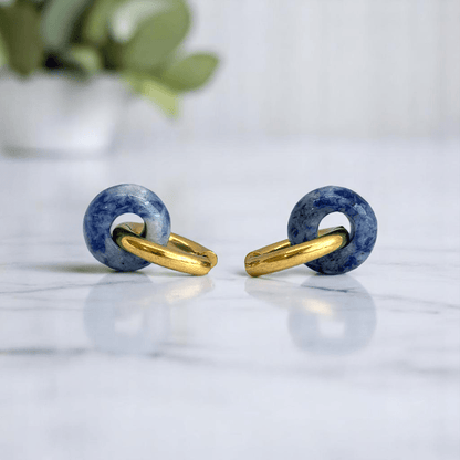 Royal Tide Hoop Earrings | Sodalite Stone & 18K PVD Gold Plated - For Women | Includes: Earrings