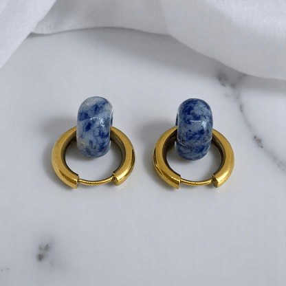 Royal Tide Hoop Earrings | Sodalite Stone & 18K PVD Gold Plated - For Women | Includes: Earrings