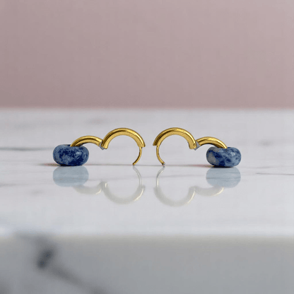Royal Tide Hoop Earrings | Sodalite Stone & 18K PVD Gold Plated - For Women | Includes: Earrings
