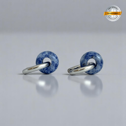 Ocean Mist Hoop Earrings | Sodalite Stone & Silver PVD Plated - For Women | Includes: Earrings