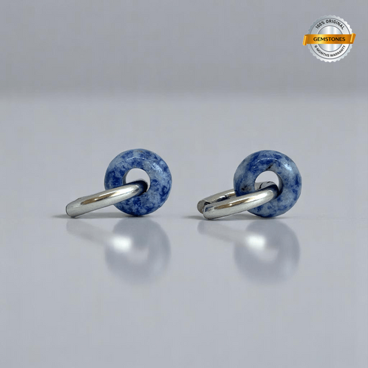 Ocean Mist Hoop Earrings | Sodalite Stone & Silver PVD Plated - For Women | Includes: Earrings