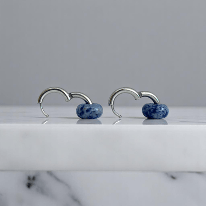 Ocean Mist Hoop Earrings | Sodalite Stone & Silver PVD Plated - For Women | Includes: Earrings
