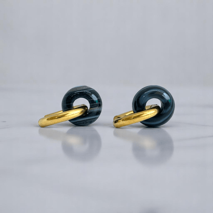 Golden Shadow Hoop Earrings | Onyx Stone & 18K PVD Gold Plated - For Women | Includes: Earrings