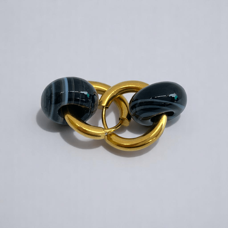 Golden Shadow Hoop Earrings | Onyx Stone & 18K PVD Gold Plated - For Women | Includes: Earrings