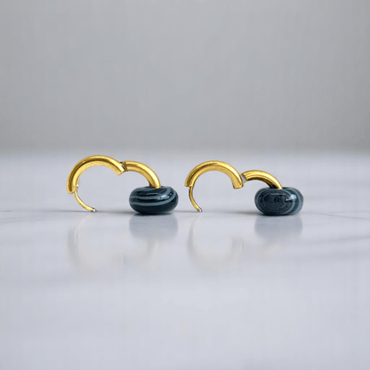 Golden Shadow Hoop Earrings | Onyx Stone & 18K PVD Gold Plated - For Women | Includes: Earrings
