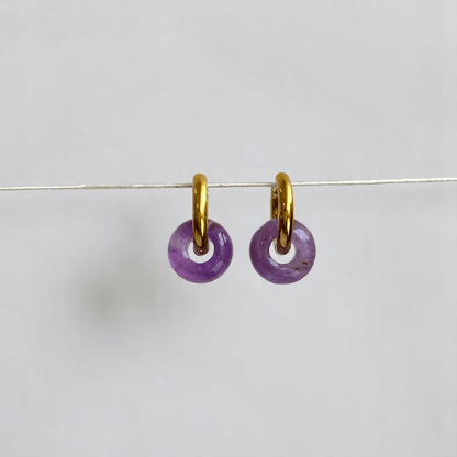 Golden Aura Hoop Earrings | Amethyst Stone & 18K PVD Gold Plated - For Women | Includes: Earrings