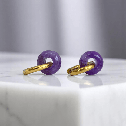 Golden Aura Hoop Earrings | Amethyst Stone & 18K PVD Gold Plated - For Women | Includes: Earrings