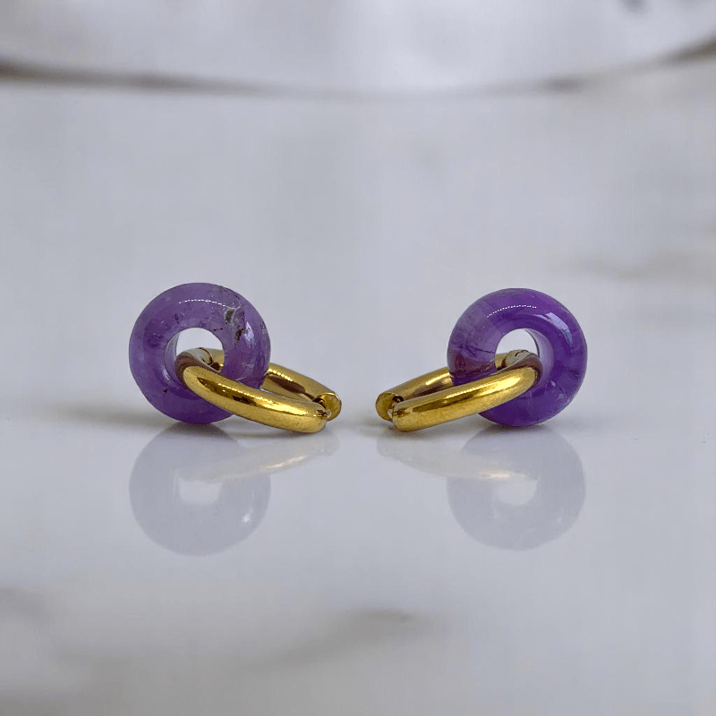 Golden Aura Hoop Earrings | Amethyst Stone & 18K PVD Gold Plated - For Women | Includes: Earrings