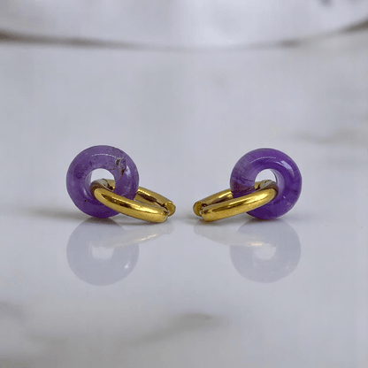 Golden Aura Hoop Earrings | Amethyst Stone & 18K PVD Gold Plated - For Women | Includes: Earrings