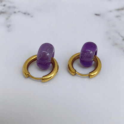 Golden Aura Hoop Earrings | Amethyst Stone & 18K PVD Gold Plated - For Women | Includes: Earrings
