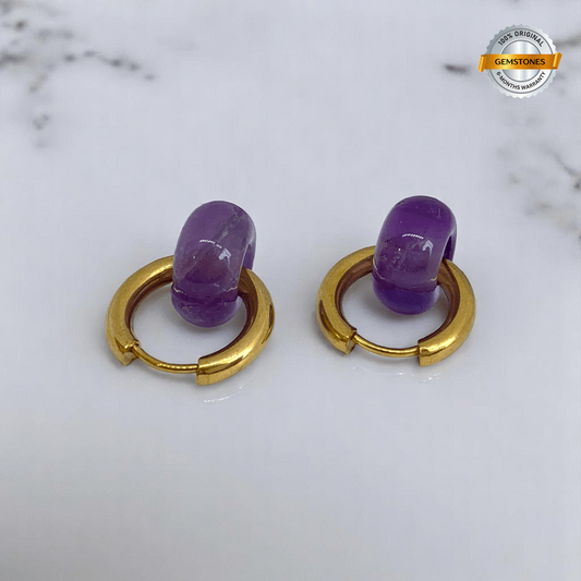 Golden Aura Hoop Earrings | Amethyst Stone & 18K PVD Gold Plated - For Women | Includes: Earrings