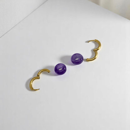 Golden Aura Hoop Earrings | Amethyst Stone & 18K PVD Gold Plated - For Women | Includes: Earrings