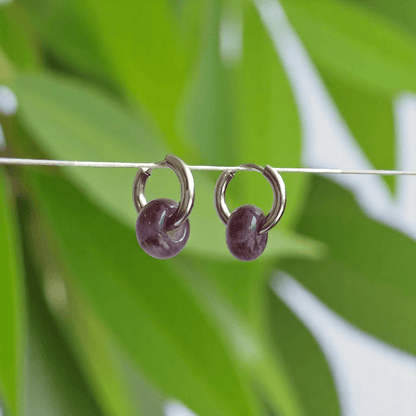 Amethyst Shine Hoop Earrings | Amethyst Stone & Silver PVD Plated - For Women | Includes: Earrings