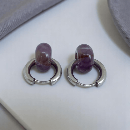 Amethyst Shine Hoop Earrings | Amethyst Stone & Silver PVD Plated - For Women | Includes: Earrings