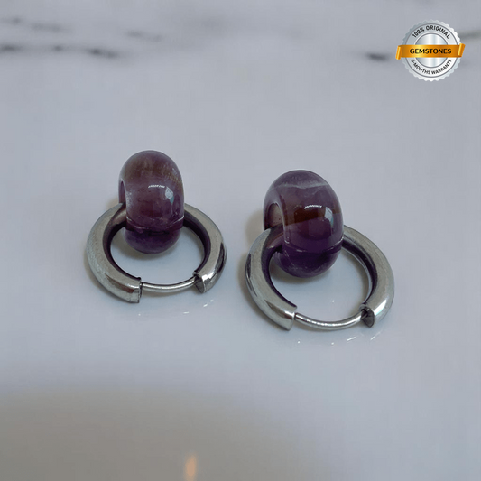 Amethyst Shine Hoop Earrings | Amethyst Stone & Silver PVD Plated - For Women | Includes: Earrings